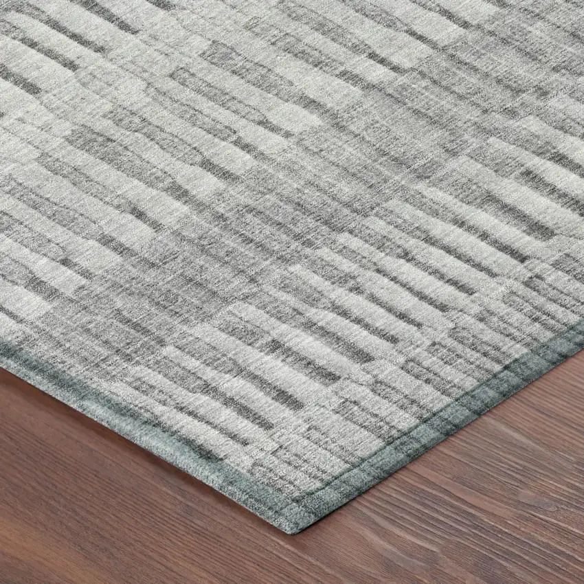 Silver And Gray Striped Washable Indoor Outdoor Area Rug Photo 3