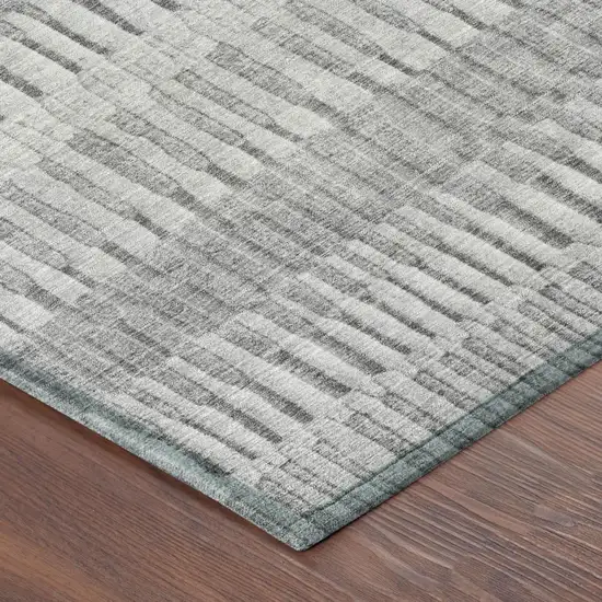 Silver And Gray Striped Washable Indoor Outdoor Area Rug Photo 3