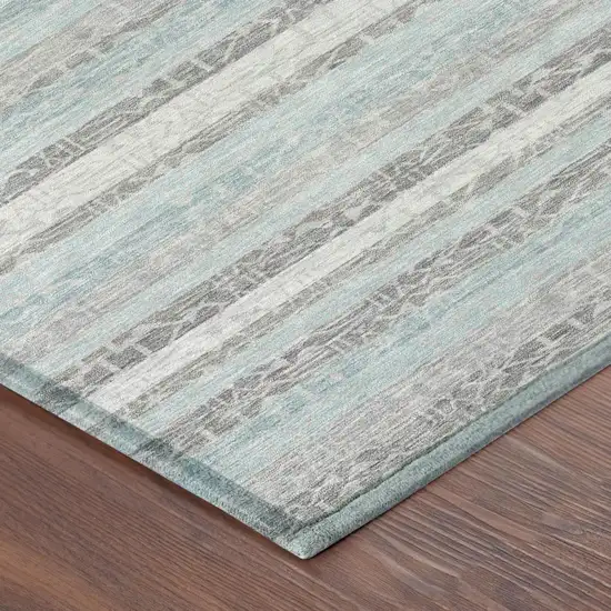 Silver And Gray Striped Washable Indoor Outdoor Area Rug Photo 3