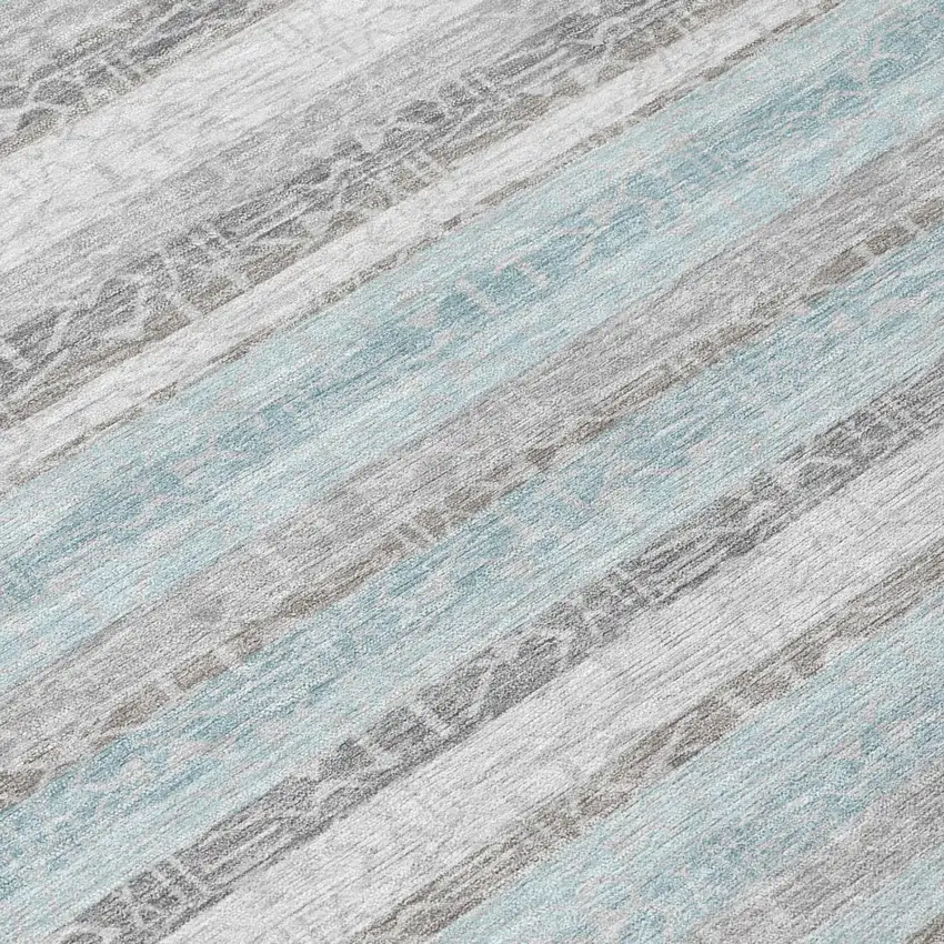 Silver And Gray Striped Washable Indoor Outdoor Area Rug Photo 4