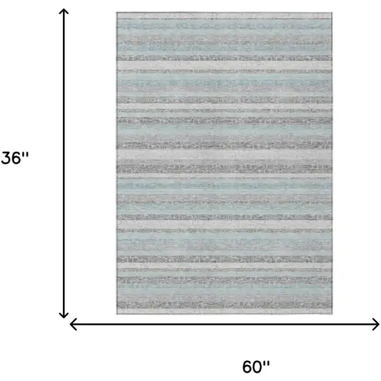 Silver And Gray Striped Washable Indoor Outdoor Area Rug Photo 5