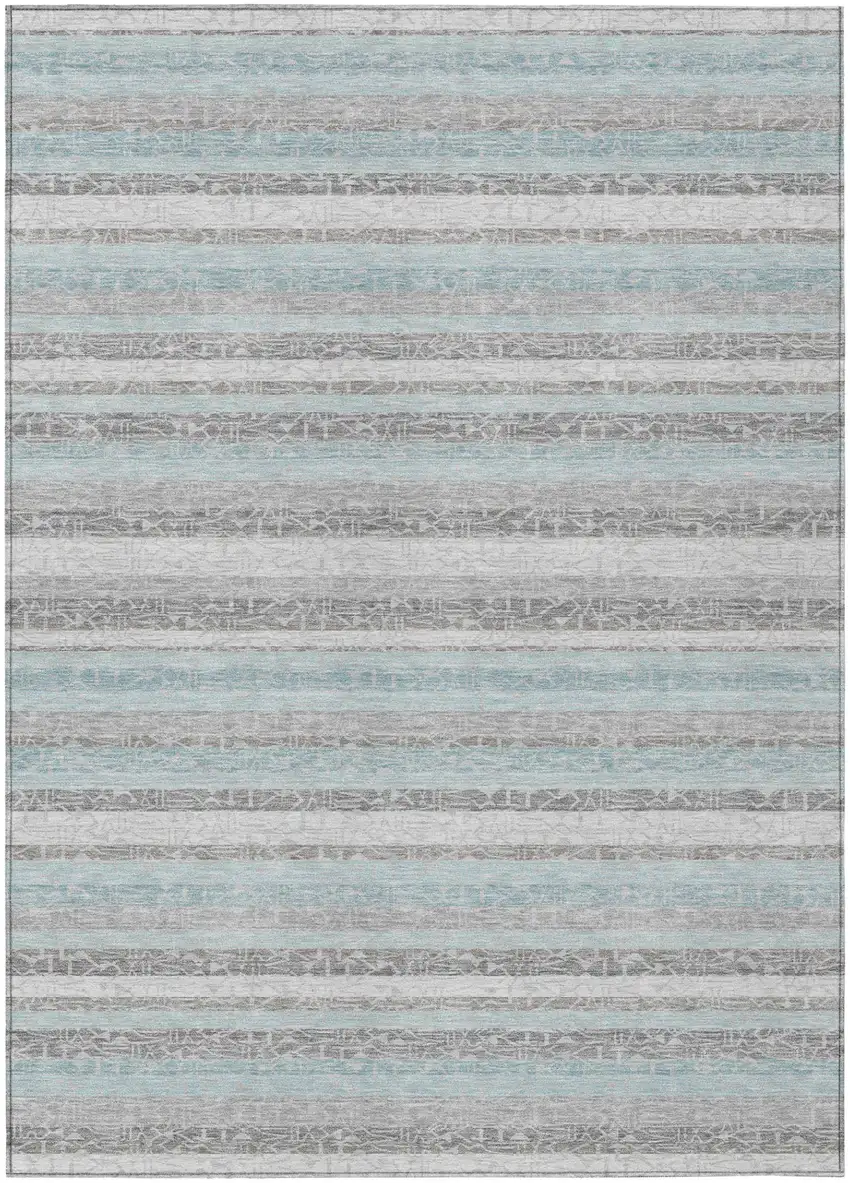 Silver And Gray Striped Washable Indoor Outdoor Area Rug Photo 2