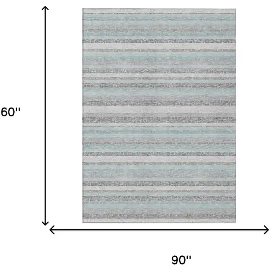 Silver And Gray Striped Washable Indoor Outdoor Area Rug Photo 5
