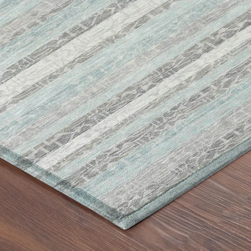 Silver And Gray Striped Washable Indoor Outdoor Area Rug Photo 3
