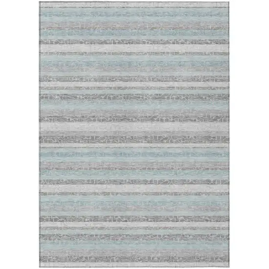 Silver And Gray Striped Washable Indoor Outdoor Area Rug Photo 2