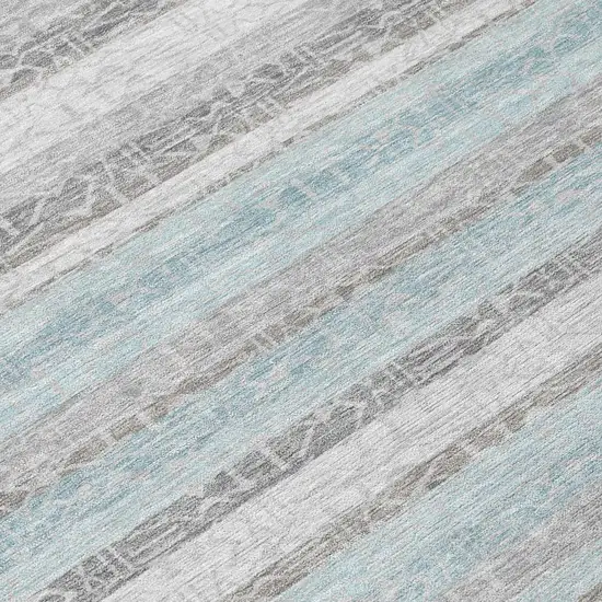Silver And Gray Striped Washable Indoor Outdoor Area Rug Photo 4