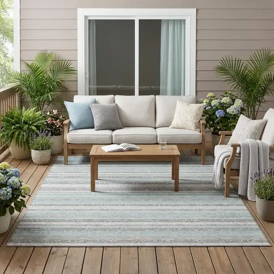 Silver And Gray Striped Washable Indoor Outdoor Area Rug Photo 1