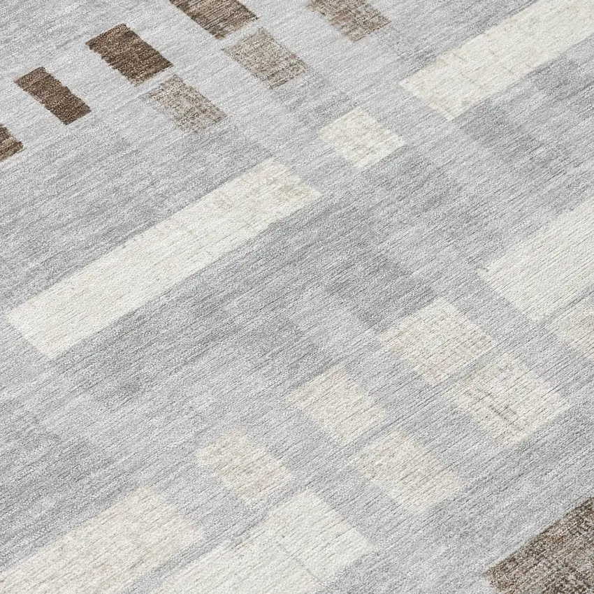 Silver And Gray Striped Washable Indoor Outdoor Area Rug Photo 5