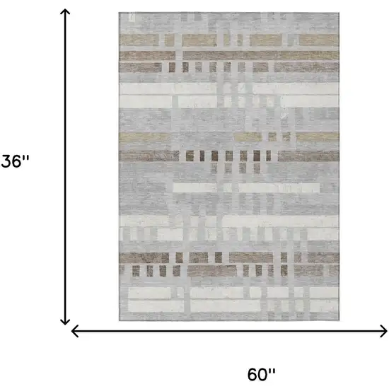 Silver And Gray Striped Washable Indoor Outdoor Area Rug Photo 6