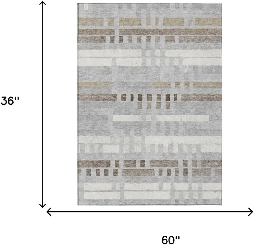 Silver And Gray Striped Washable Indoor Outdoor Area Rug Photo 6