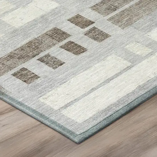 Silver And Gray Striped Washable Indoor Outdoor Area Rug Photo 4