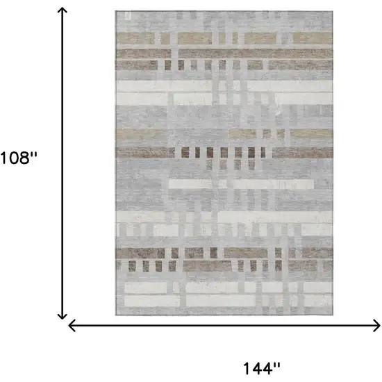 Silver And Gray Striped Washable Indoor Outdoor Area Rug Photo 6