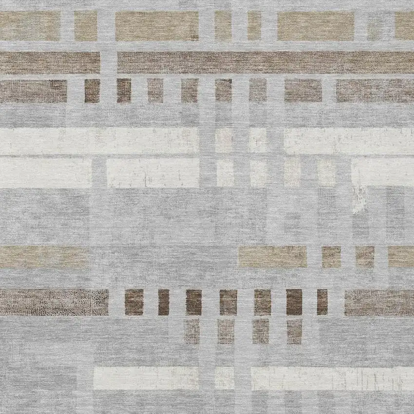 Silver And Gray Striped Washable Indoor Outdoor Area Rug Photo 2