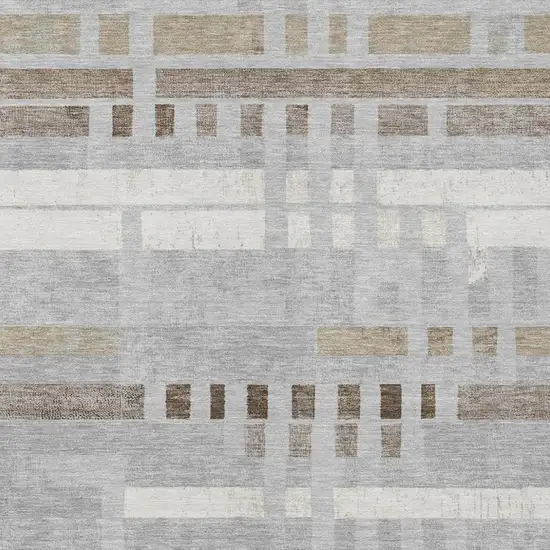 Silver And Gray Striped Washable Indoor Outdoor Area Rug Photo 2