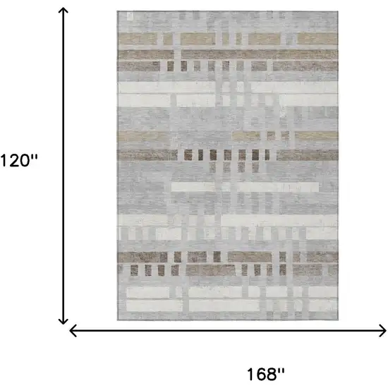 Silver And Gray Striped Washable Indoor Outdoor Area Rug Photo 6