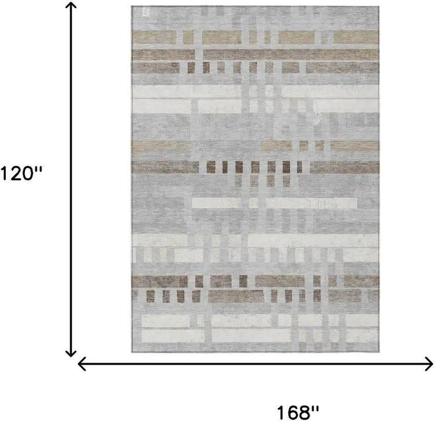 Silver And Gray Striped Washable Indoor Outdoor Area Rug Photo 6