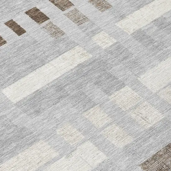 Silver And Gray Striped Washable Indoor Outdoor Area Rug Photo 5