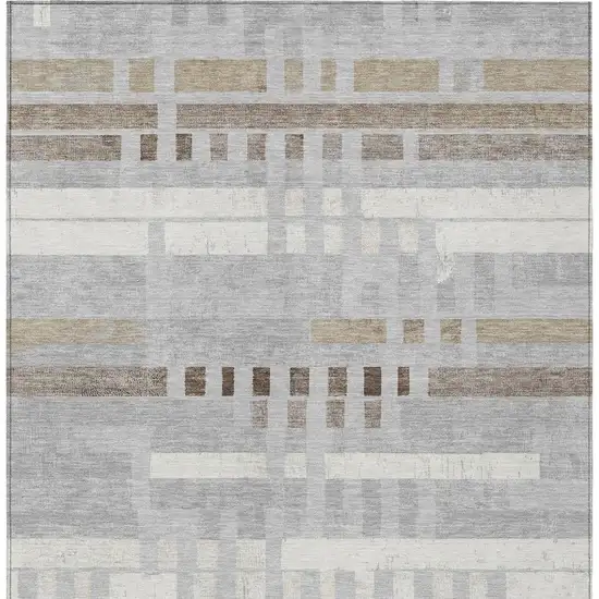 Silver And Gray Striped Washable Indoor Outdoor Area Rug Photo 3