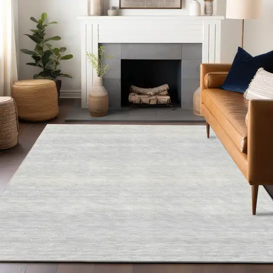 Silver And Gray Striped Washable Indoor Outdoor Area Rug Photo 9