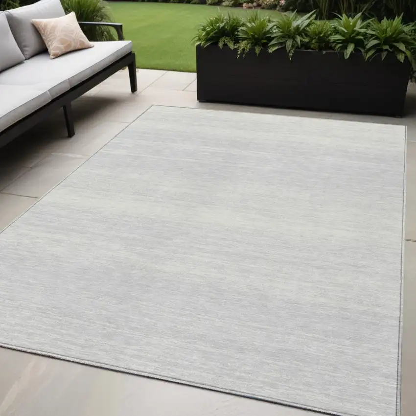 Silver And Gray Striped Washable Indoor Outdoor Area Rug Photo 1