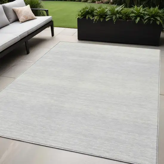 Silver And Gray Striped Washable Indoor Outdoor Area Rug Photo 1