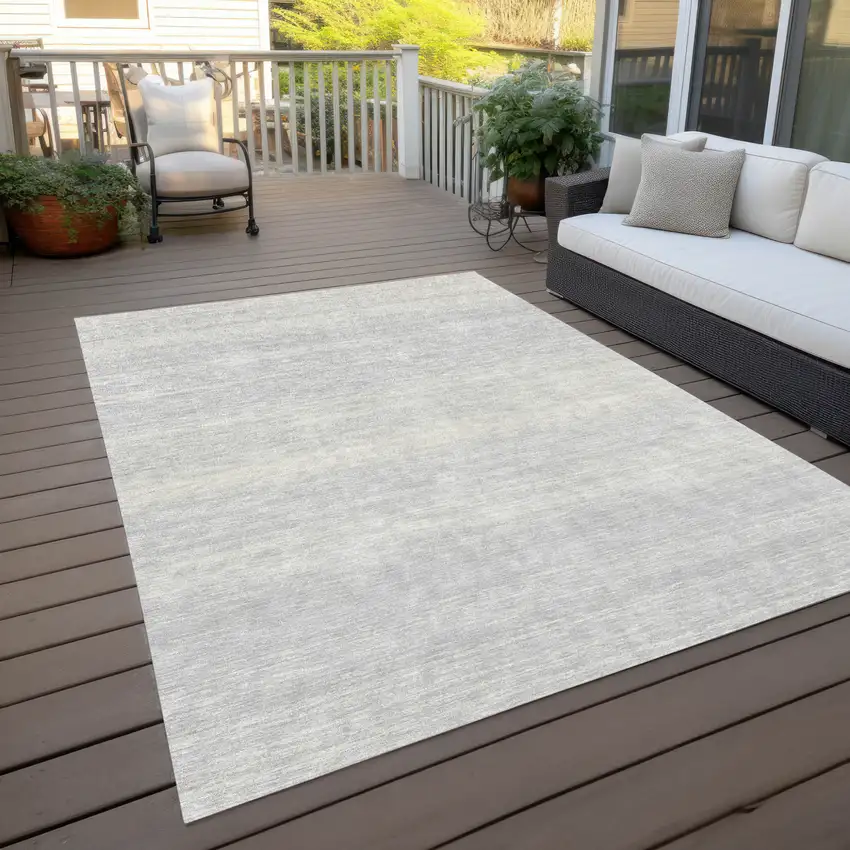 Silver And Gray Striped Washable Indoor Outdoor Area Rug Photo 9