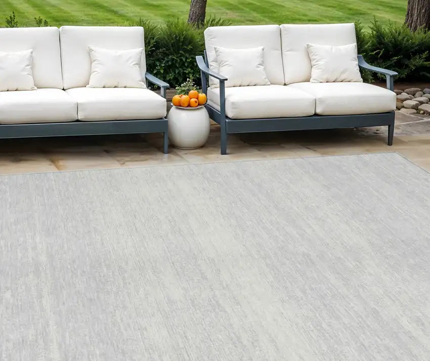 Silver And Gray Striped Washable Indoor Outdoor Area Rug Photo 1