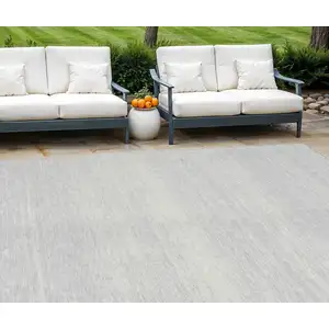 Photo of Silver And Gray Striped Washable Indoor Outdoor Area Rug