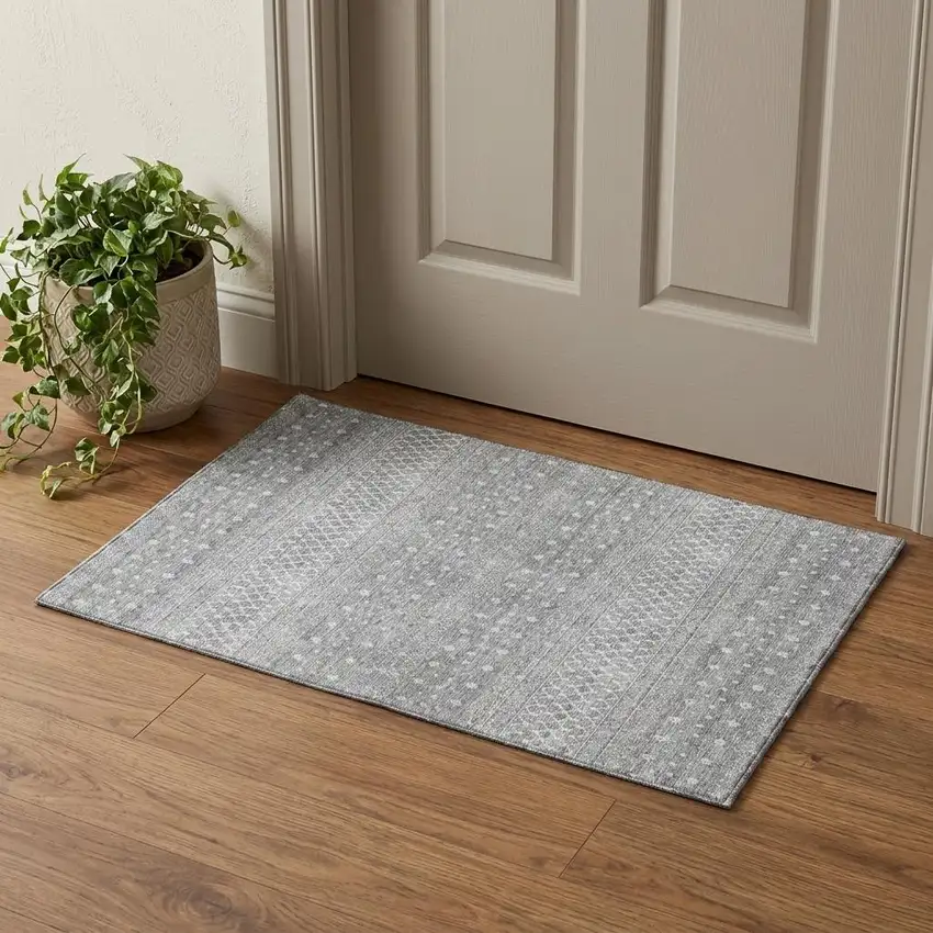 Silver And Gray Tribal Washable Area Rug With UV Protection Photo 1