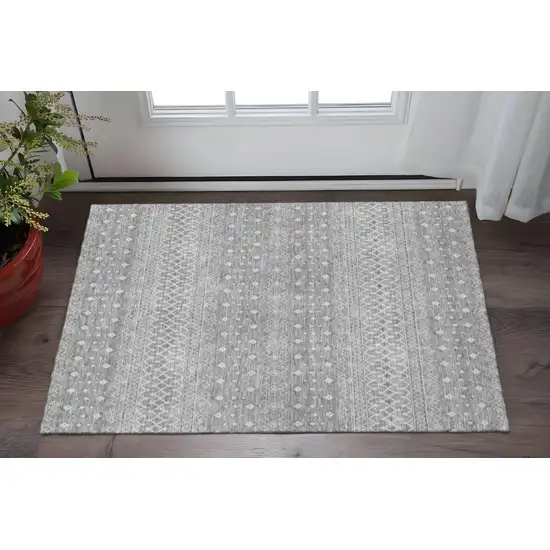 Silver And Gray Tribal Washable Area Rug With UV Protection Photo 2