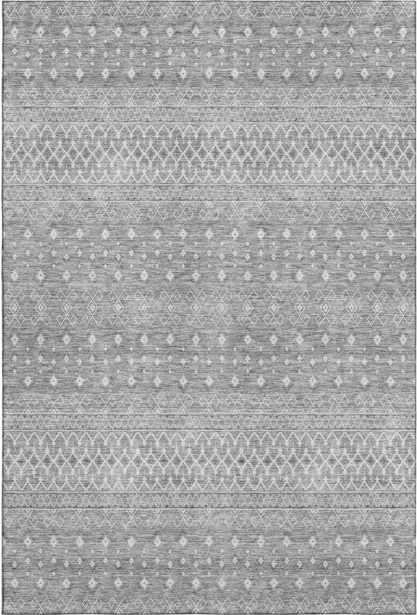 Silver And Gray Tribal Washable Area Rug With UV Protection Photo 1