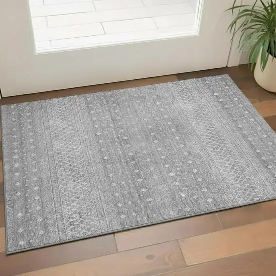 Silver And Gray Tribal Washable Area Rug With UV Protection Photo 1