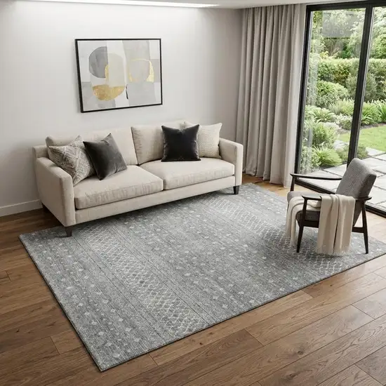 Silver And Gray Tribal Washable Area Rug With UV Protection Photo 1