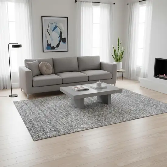 Silver And Gray Tribal Washable Area Rug With UV Protection Photo 1