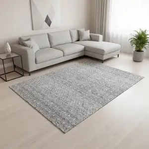 Photo of Silver And Gray Tribal Washable Area Rug With UV Protection