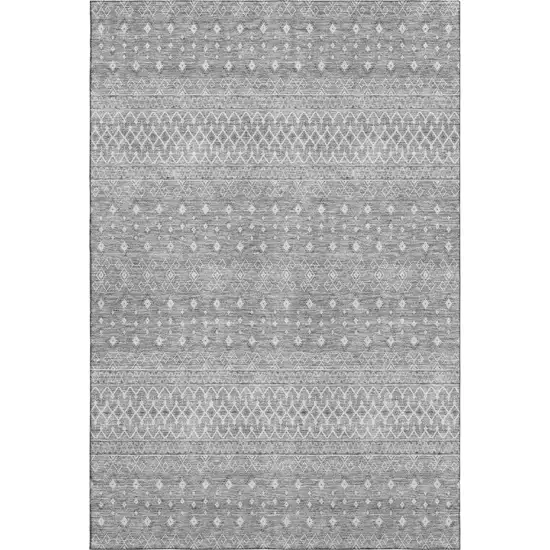 Silver And Gray Tribal Washable Area Rug With UV Protection Photo 2
