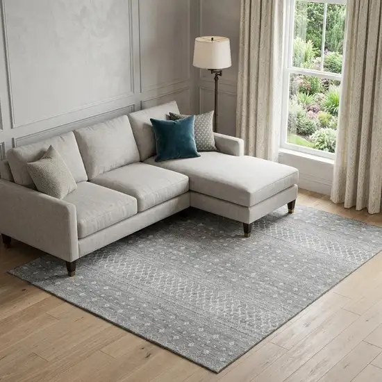 Silver And Gray Tribal Washable Area Rug With UV Protection Photo 1