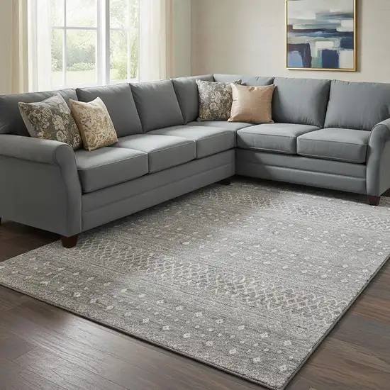 Silver And Gray Tribal Washable Area Rug With UV Protection Photo 1