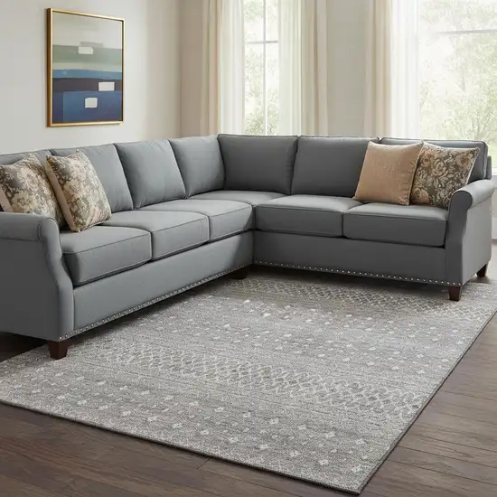 Silver And Gray Tribal Washable Area Rug With UV Protection Photo 1