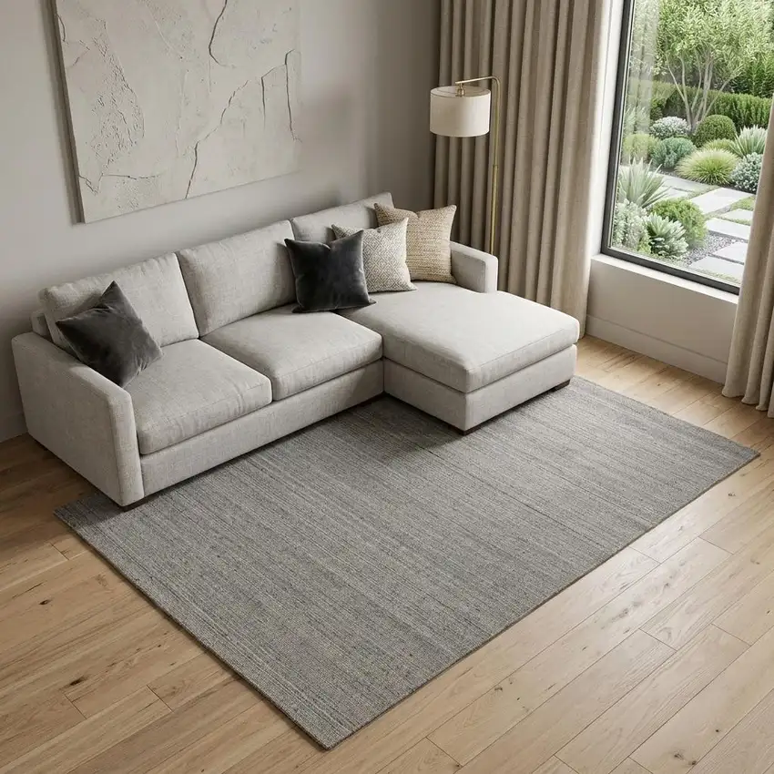 Silver And Gray Wool Hand Knotted Area Rug Photo 1