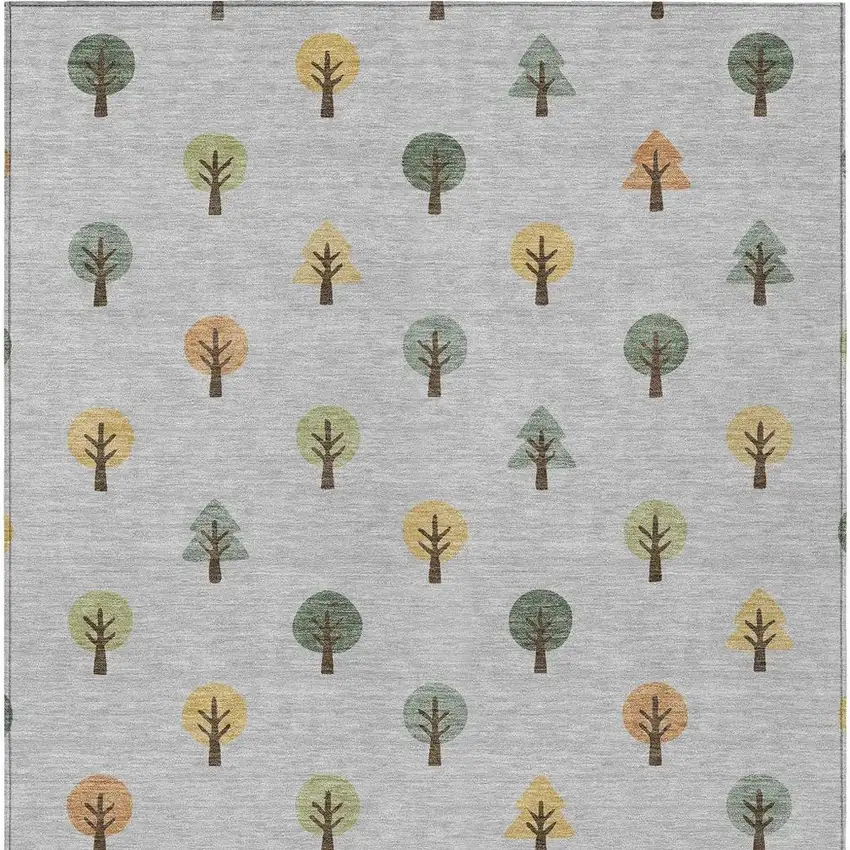 Silver And Green Geometric Washable Indoor Outdoor Area Rug Photo 4