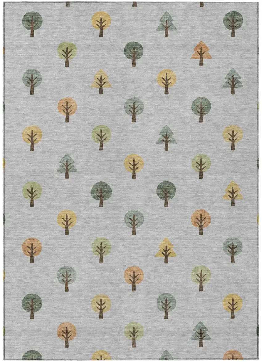 Silver And Green Geometric Washable Indoor Outdoor Area Rug Photo 2