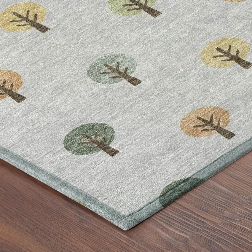 Silver And Green Geometric Washable Indoor Outdoor Area Rug Photo 5