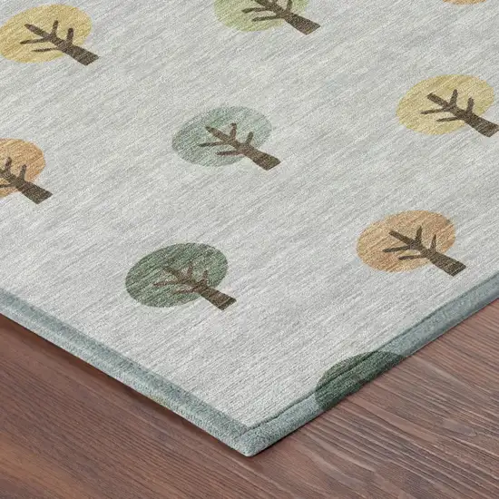 Silver And Green Geometric Washable Indoor Outdoor Area Rug Photo 5