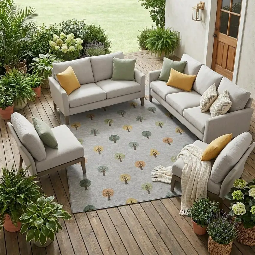 Silver And Green Geometric Washable Indoor Outdoor Area Rug Photo 1