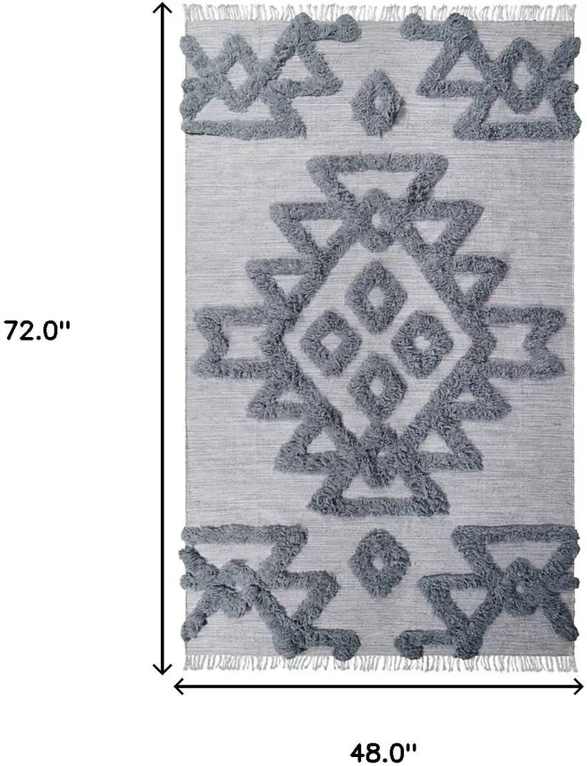 Silver And Grey Wool Geometric Flatweave Handmade Stain Resistant Area Rug With Fringe Photo 9