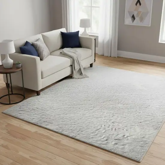 Silver And Ivory Abstract Washable Area Rug With UV Protection Photo 2