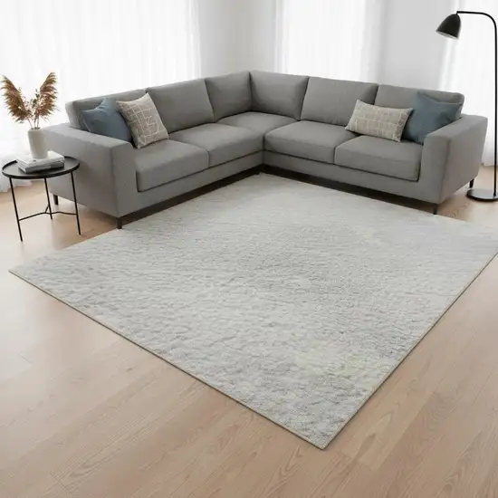 Silver And Ivory Abstract Washable Area Rug With UV Protection Photo 2