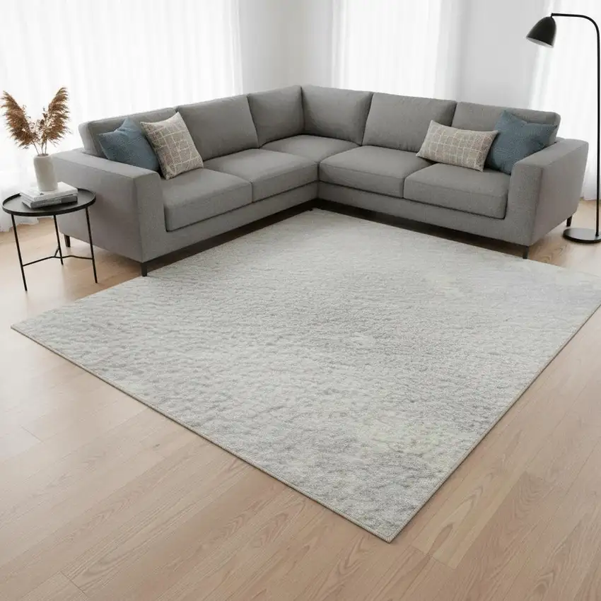 Silver And Ivory Abstract Washable Area Rug With UV Protection Photo 2