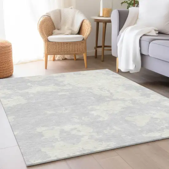 Silver And Ivory Abstract Washable Area Rug With UV Protection Photo 4